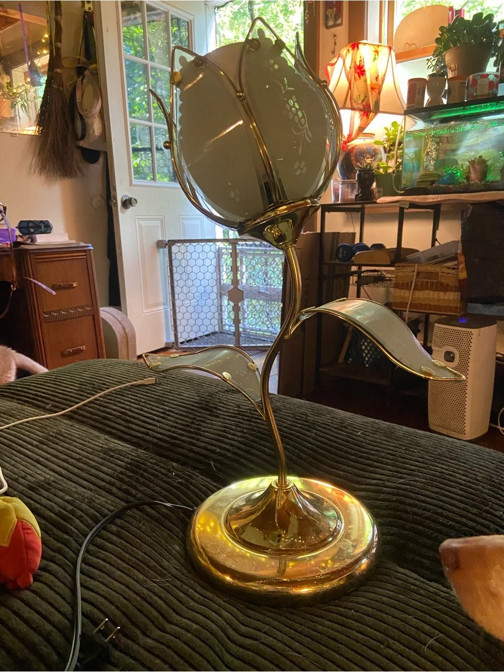 Brass and White Tulip Table Lantern - Elegant Home Accent